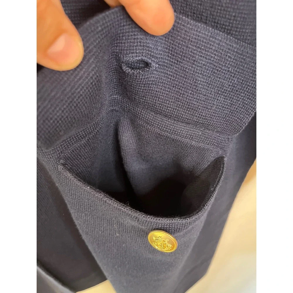 J CREW Long Giselle Sweater Blazer Cotton Navy Blue Gold Buttons Sz L NWOT
